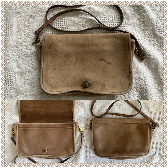 Vintage Natural Tan Distressed Leather Boho Festival Southwestern Crossbody Bag - Picture 2 of 5
